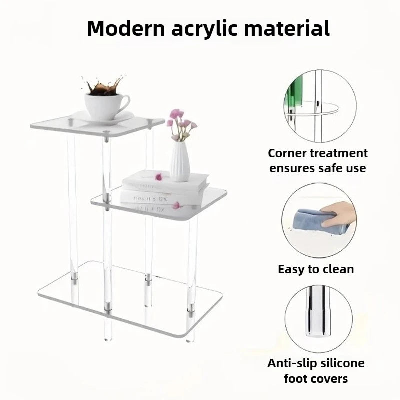 Transparent Acrylic Coffee Table Modern Sofa Beside Corner Tables Simple Living Room Side Table Portable Bedroom Storage Rack