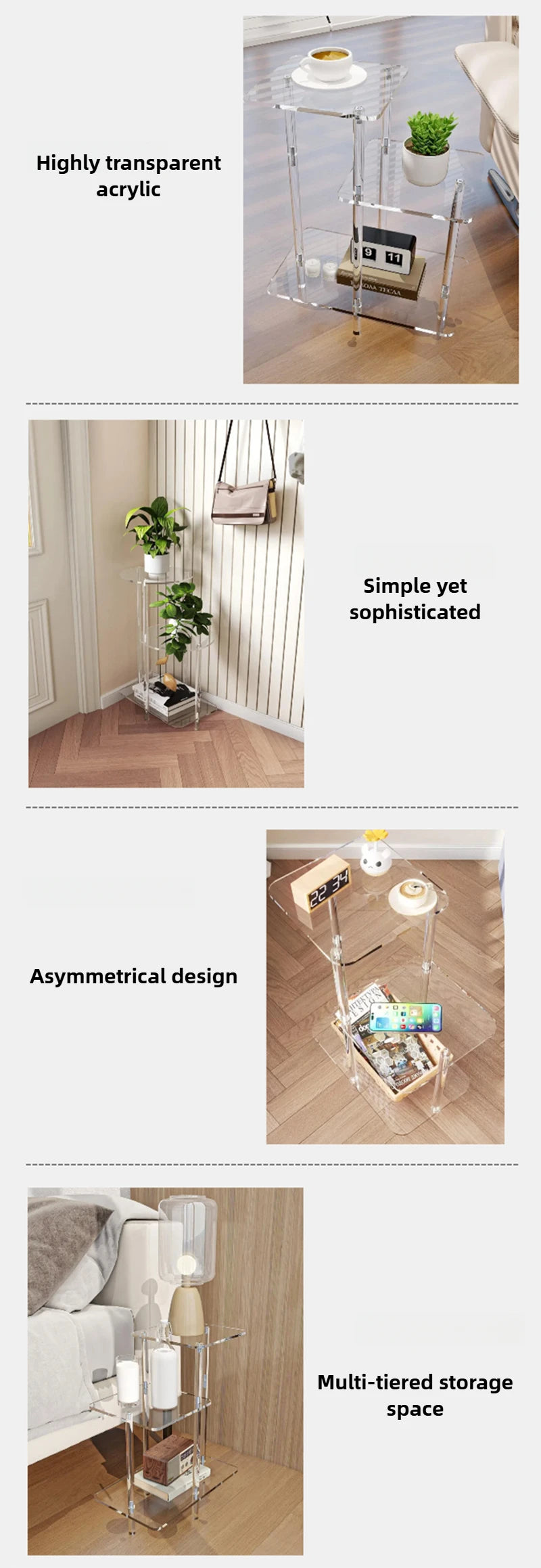 Transparent Acrylic Coffee Table Modern Sofa Beside Corner Tables Simple Living Room Side Table Portable Bedroom Storage Rack