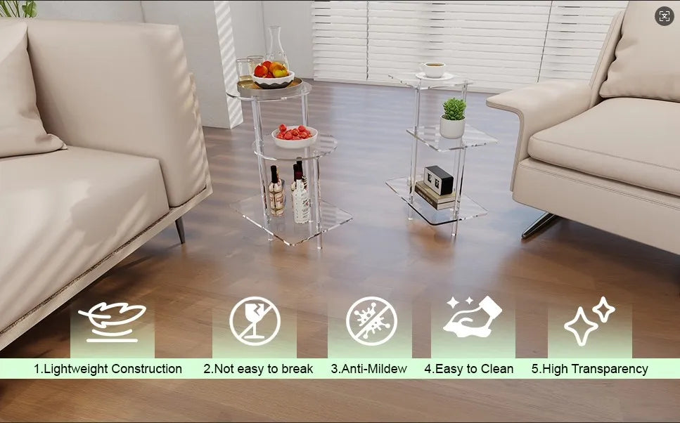 Transparent Acrylic Coffee Table Modern Sofa Beside Corner Tables Simple Living Room Side Table Portable Bedroom Storage Rack